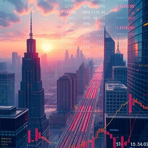 Futuristic cityscape with financial data streams illustrating the future of robo-investing